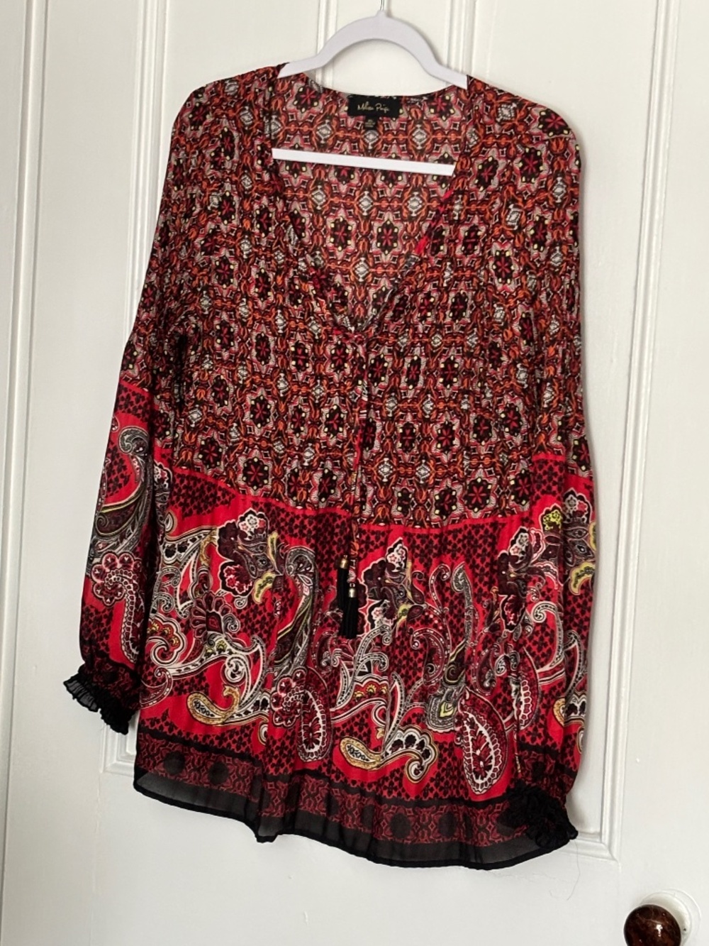 Melissa Paige Boho Peasant Tunic Top Red